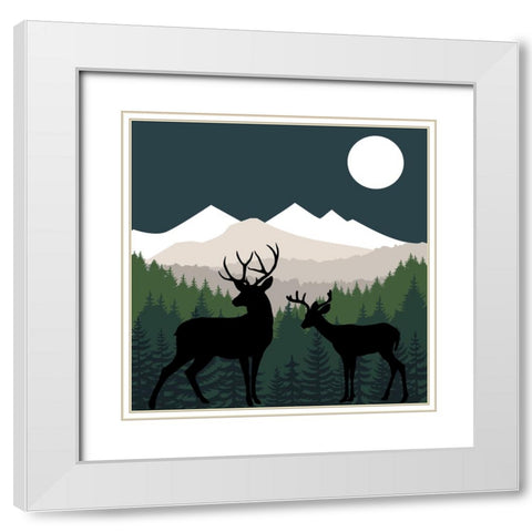 Deer Path Moon White Modern Wood Framed Art Print with Double Matting by Sasha