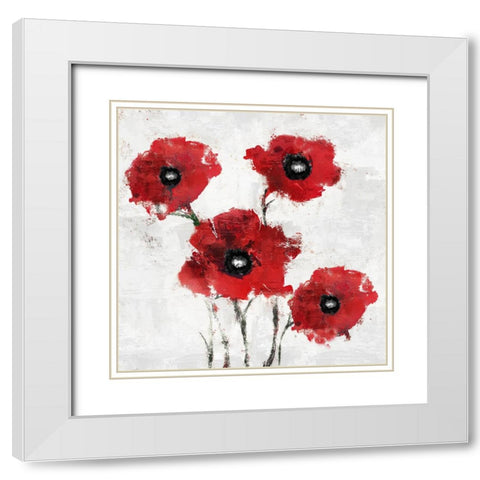Poppies Impasto White Modern Wood Framed Art Print with Double Matting by Sasha