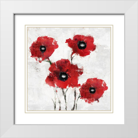 Poppies Impasto White Modern Wood Framed Art Print with Double Matting by Sasha