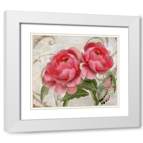 Apricot Peonies I White Modern Wood Framed Art Print with Double Matting by Sasha