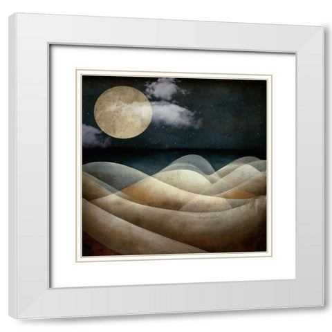 The Moon the Sea White Modern Wood Framed Art Print with Double Matting by Sasha