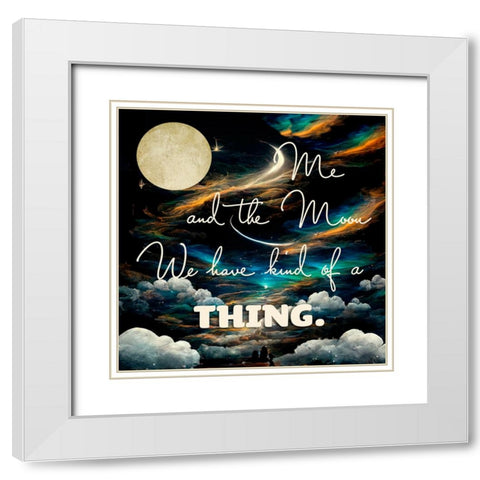 Me and the Moon White Modern Wood Framed Art Print with Double Matting by Sasha