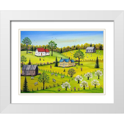 Apple Blossom Time White Modern Wood Framed Art Print with Double Matting by Mark, Sharon