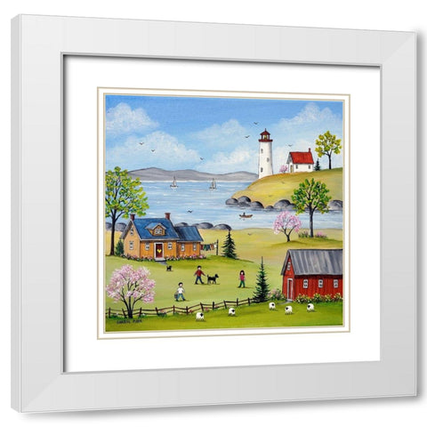 At the Bay White Modern Wood Framed Art Print with Double Matting by Mark, Sharon