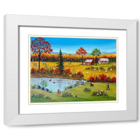Autumn by the Brook White Modern Wood Framed Art Print with Double Matting by Mark, Sharon