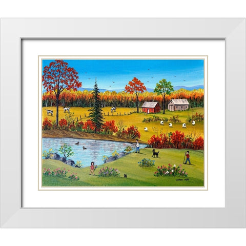 Autumn by the Brook White Modern Wood Framed Art Print with Double Matting by Mark, Sharon
