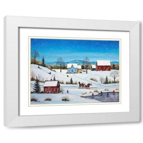 Falling Snow White Modern Wood Framed Art Print with Double Matting by Mark, Sharon
