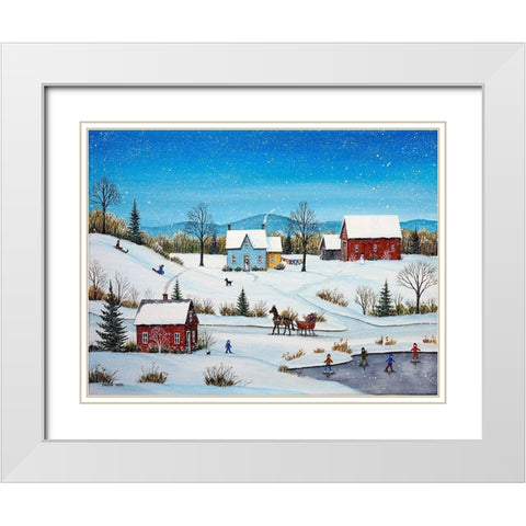 Falling Snow White Modern Wood Framed Art Print with Double Matting by Mark, Sharon
