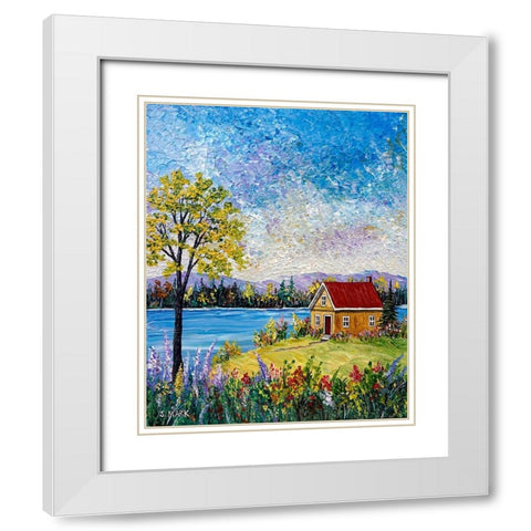 Lake Flowers White Modern Wood Framed Art Print with Double Matting by Mark, Sharon