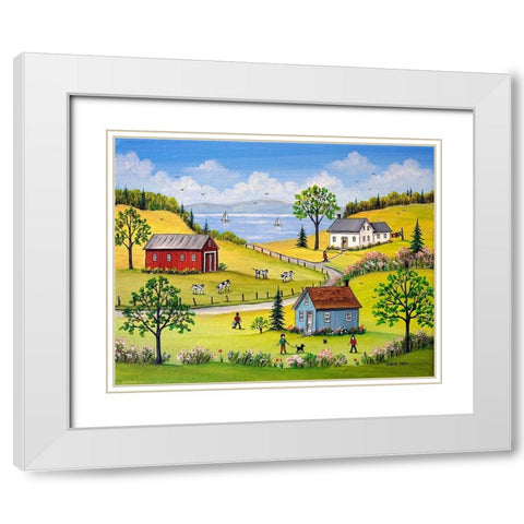 Lakeside White Modern Wood Framed Art Print with Double Matting by Mark, Sharon