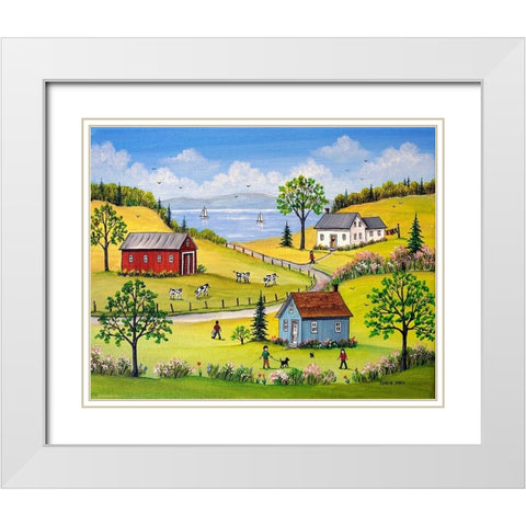 Lakeside White Modern Wood Framed Art Print with Double Matting by Mark, Sharon