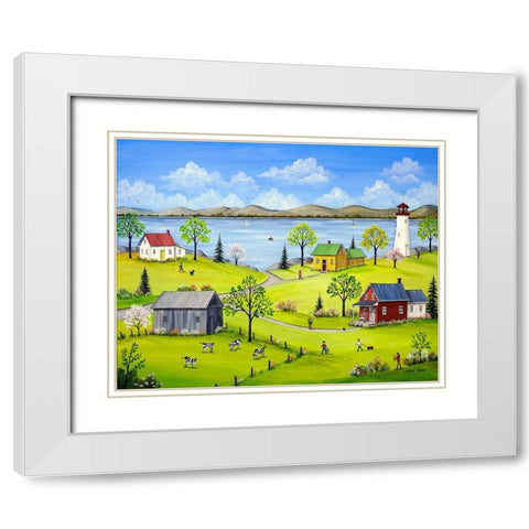 Life by the Lake White Modern Wood Framed Art Print with Double Matting by Mark, Sharon