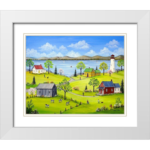 Life by the Lake White Modern Wood Framed Art Print with Double Matting by Mark, Sharon