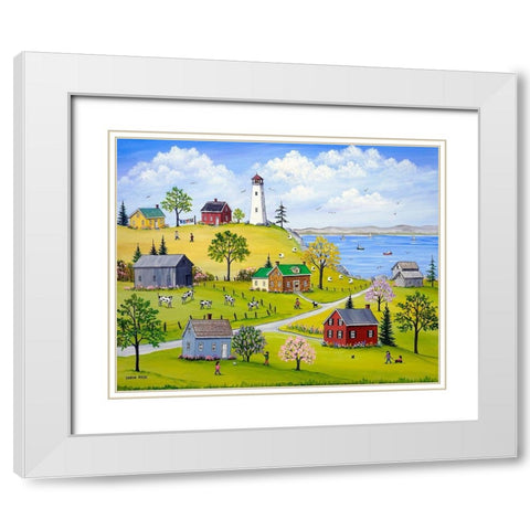 Lighthouse-Lilacs and Lupins White Modern Wood Framed Art Print with Double Matting by Mark, Sharon