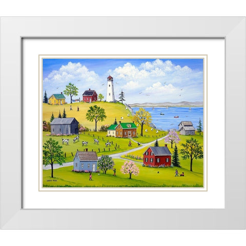 Lighthouse-Lilacs and Lupins White Modern Wood Framed Art Print with Double Matting by Mark, Sharon