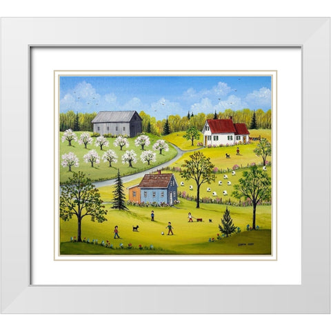 Orchard Blossoms White Modern Wood Framed Art Print with Double Matting by Mark, Sharon