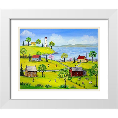 Summer Playtime White Modern Wood Framed Art Print with Double Matting by Mark, Sharon