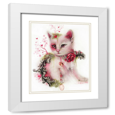 Love Is In The Air (Kitty) White Modern Wood Framed Art Print with Double Matting by Sheena Pike Art