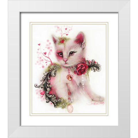 Love Is In The Air (Kitty) White Modern Wood Framed Art Print with Double Matting by Sheena Pike Art