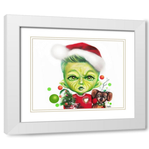 Grinchie Guy - MunchkinZ Elf White Modern Wood Framed Art Print with Double Matting by Sheena Pike Art