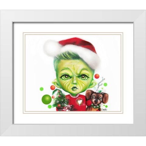 Grinchie Guy - MunchkinZ Elf White Modern Wood Framed Art Print with Double Matting by Sheena Pike Art