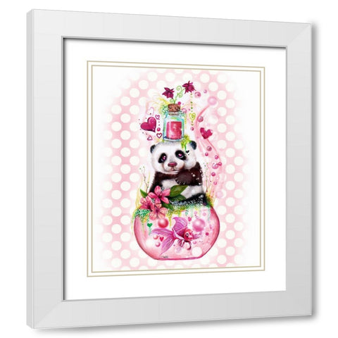 Panda Love Potion - with background White Modern Wood Framed Art Print with Double Matting by Sheena Pike Art