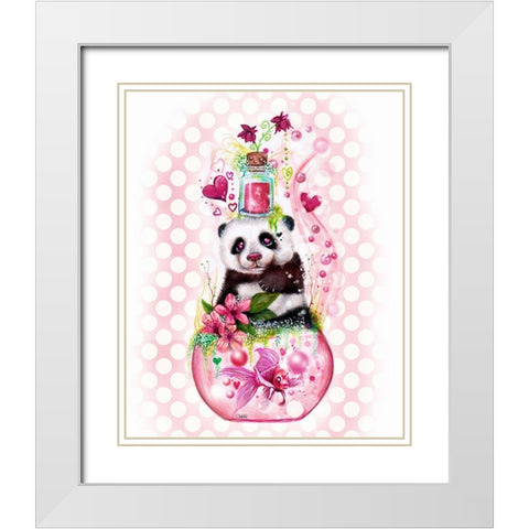 Panda Love Potion - with background White Modern Wood Framed Art Print with Double Matting by Sheena Pike Art