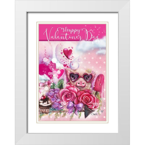 Valentine Piglet Design White Modern Wood Framed Art Print with Double Matting by Sheena Pike Art
