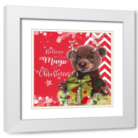 Believe in the Magic of Christmas - Bruno Bear White Modern Wood Framed Art Print with Double Matting by Sheena Pike Art