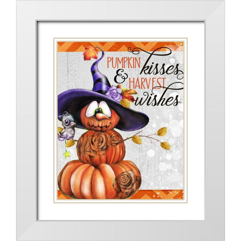 Pumpkin Kisses And Harvest Wishes Jack O Man 2 - Color White Modern Wood Framed Art Print with Double Matting by Sheena Pike Art