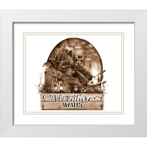 Adventure Awaits - Sepia White Modern Wood Framed Art Print with Double Matting by Sheena Pike Art