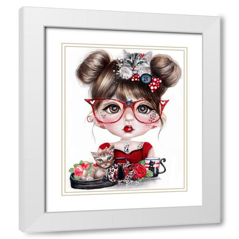 Cat Crazy Chloe - MunchkinZ White Modern Wood Framed Art Print with Double Matting by Sheena Pike Art