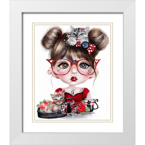 Cat Crazy Chloe - MunchkinZ White Modern Wood Framed Art Print with Double Matting by Sheena Pike Art