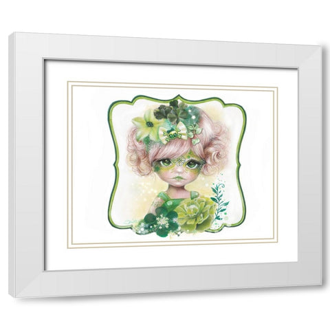 Sugar Sweeties - Green Clover White Modern Wood Framed Art Print with Double Matting by Sheena Pike Art