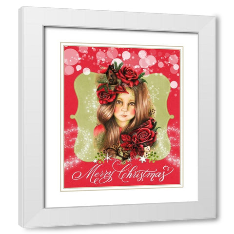 Merry Pixie Blossom - Merry Christmas White Modern Wood Framed Art Print with Double Matting by Sheena Pike Art