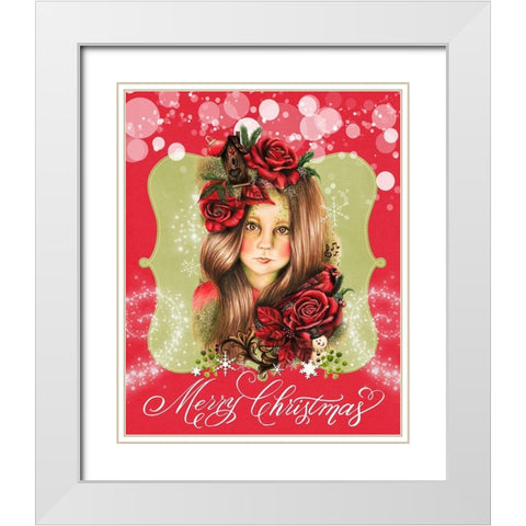 Merry Pixie Blossom - Merry Christmas White Modern Wood Framed Art Print with Double Matting by Sheena Pike Art