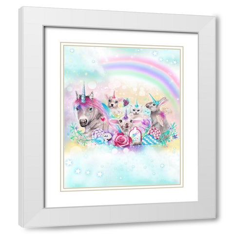 We All Just Want To Be Unicorns - With Rainbow Background White Modern Wood Framed Art Print with Double Matting by Sheena Pike Art