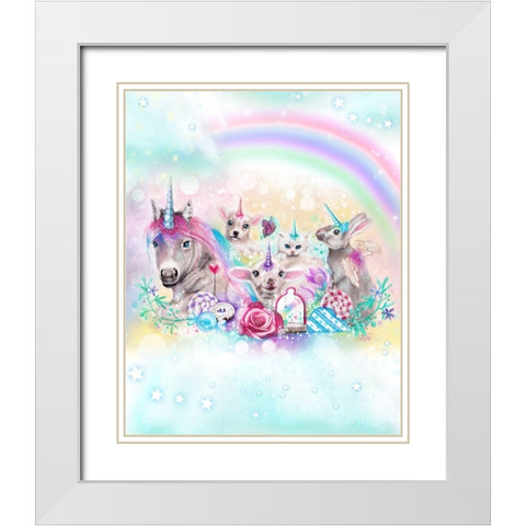 We All Just Want To Be Unicorns - With Rainbow Background White Modern Wood Framed Art Print with Double Matting by Sheena Pike Art