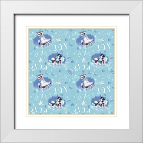 Blue Snowflake Owl Penguin - Pattern White Modern Wood Framed Art Print with Double Matting by Sheena Pike Art