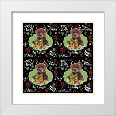 Christmas Pattern - Bruno Bear White Modern Wood Framed Art Print with Double Matting by Sheena Pike Art