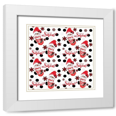 Let It Snow - Peppermint Snowman - Christmas Pattern White Modern Wood Framed Art Print with Double Matting by Sheena Pike Art