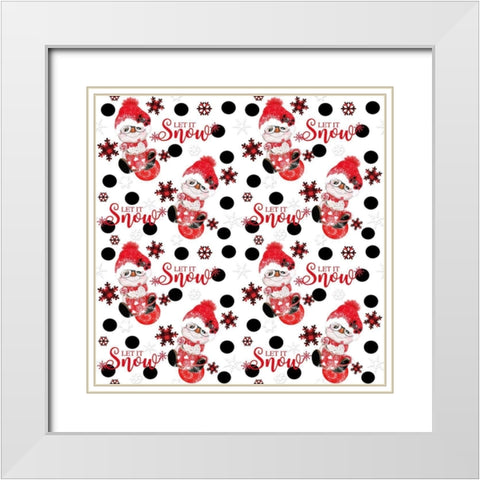 Let It Snow - Peppermint Snowman - Christmas Pattern White Modern Wood Framed Art Print with Double Matting by Sheena Pike Art