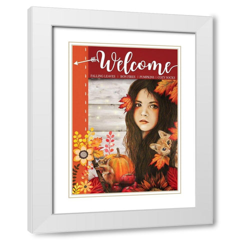 Autumn - Seasons Series - Sign Flag Design White Modern Wood Framed Art Print with Double Matting by Sheena Pike Art