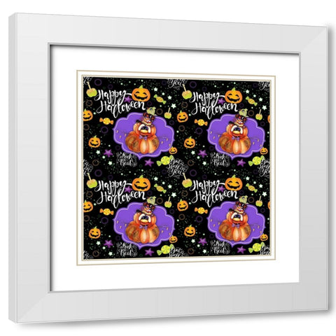 Jack O Man 3 - Halloween Pattern White Modern Wood Framed Art Print with Double Matting by Sheena Pike Art