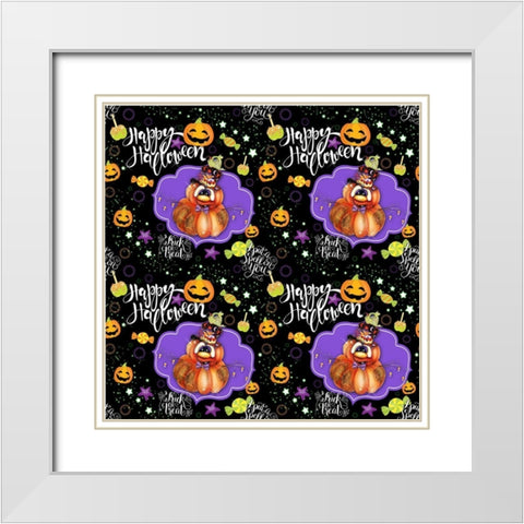 Jack O Man 3 - Halloween Pattern White Modern Wood Framed Art Print with Double Matting by Sheena Pike Art