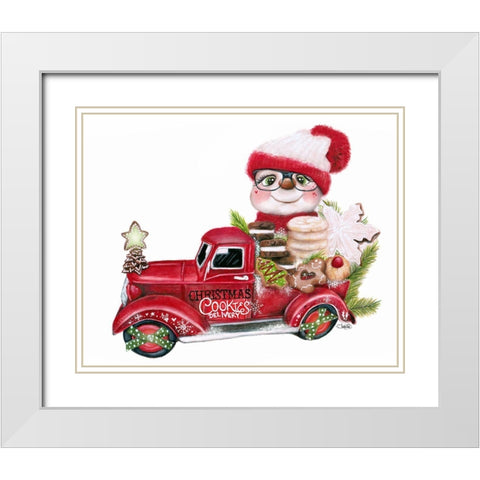 Cookie Delivery Snowman White Modern Wood Framed Art Print with Double Matting by Sheena Pike Art
