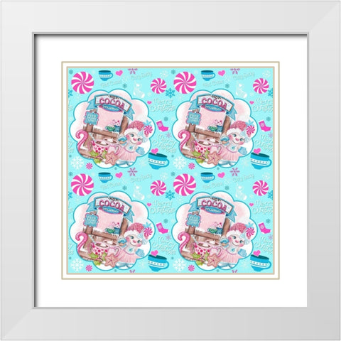 Santa Approved Cocoa - Snowman - Pattern White Modern Wood Framed Art Print with Double Matting by Sheena Pike Art