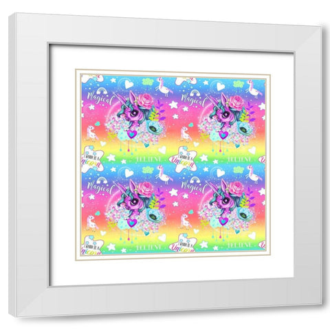 Unicorn Rainbow Ombre Pattern White Modern Wood Framed Art Print with Double Matting by Sheena Pike Art