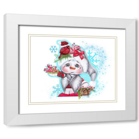Cardinal Christmas Pal - Snowman White Modern Wood Framed Art Print with Double Matting by Sheena Pike Art