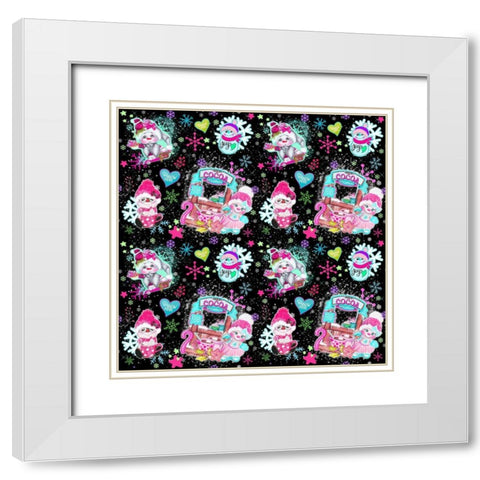 Colorful Snowman Pattern White Modern Wood Framed Art Print with Double Matting by Sheena Pike Art